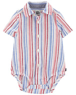 OshKosh Baby Boy Blue/Red/White Striped Short Sleeve Bodysuit Shirt