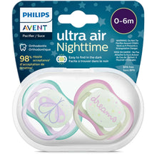Carregar imagem no visualizador da galeria, Avent 2pk Girls Ultra Air Night Pacifiers (0-6M | Butterfly/Dreams)