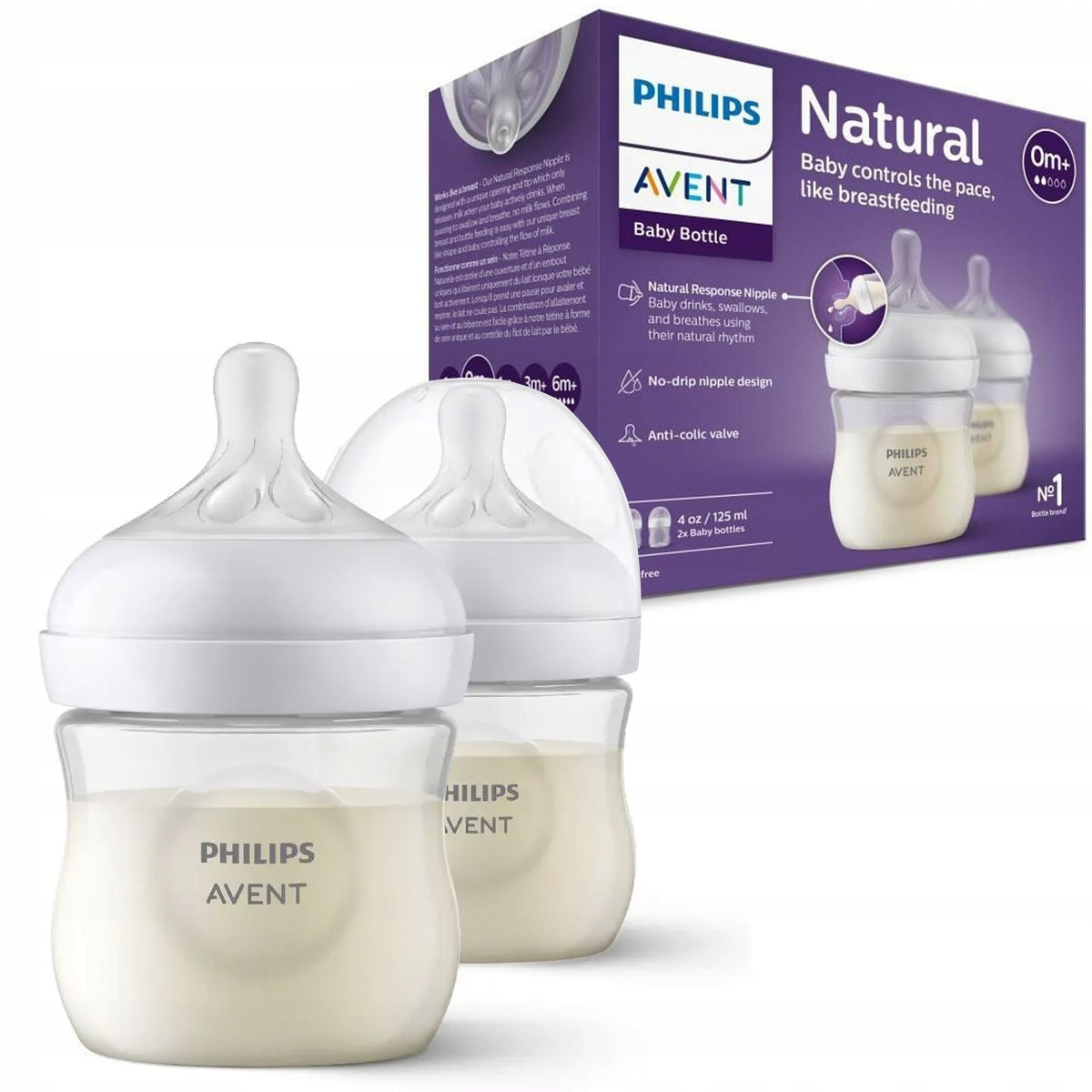 Philips Avent Natural Response Baby Bottle Pack of 4 4oz/125ml Flow 2 Nipple