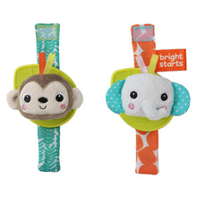 Load image into Gallery viewer, Bright Starts Rattle & Teethe Wrist Pals - Monkey & Elephant
