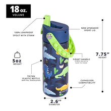 Cargar imagen en el visor de la galería, Elemental 530ml Splash Pop Fidget Bottle - Navy Dinosaur