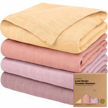 Carregar imagem no visualizador da galeria, Keababies 4pk Lumi Muslin Swaddle Blankets (Lavender)