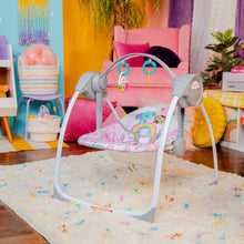 Load image into Gallery viewer, Bright Starts Pink Playful Paradise Portable Swing with Music