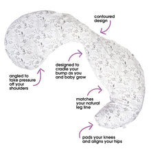 Cargar imagen en el visor de la galería, Boppy Slipcovered Total Body Pregnancy Pillow - Gray Scattered Leaves