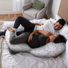 Cargar imagen en el visor de la galería, Boppy Slipcovered Total Body Pregnancy Pillow - Gray Scattered Leaves