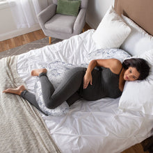Cargar imagen en el visor de la galería, Boppy Slipcovered Total Body Pregnancy Pillow - Gray Scattered Leaves