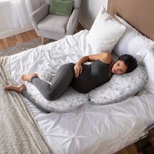 Cargar imagen en el visor de la galería, Boppy Slipcovered Total Body Pregnancy Pillow - Gray Scattered Leaves