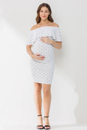 Hello Miz Polka Dot Ruffled Off Shoulder Maternity Dress - White