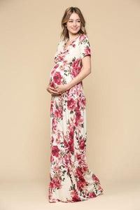 Hello Miz Floral Surplice Maternity/Nursing Maxi Dress - Ivory