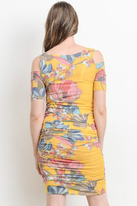 Hello Miz Floral Cut Out Shoulder Maternity Dress - Yellow
