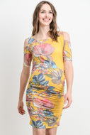 Hello Miz Floral Cut Out Shoulder Maternity Dress - Yellow