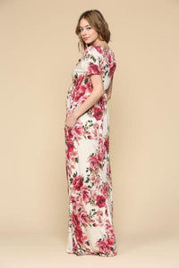 Hello Miz Floral Surplice Maternity/Nursing Maxi Dress - Ivory