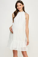 Hello Miz Sleeveless Smocked Loose Fit Mini Maternity Dress - Off White