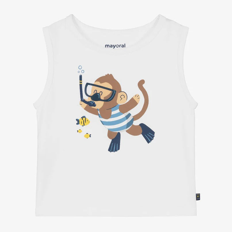 Mayoral Baby Boy White Diving Monkey Tee