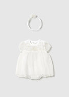 Mayoral Baby Girl White Sparkle Bodysuit Dress with headwrap