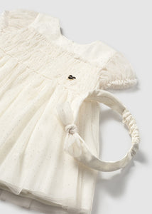 Mayoral Baby Girl Ivory Sparkle Dress with headwrap
