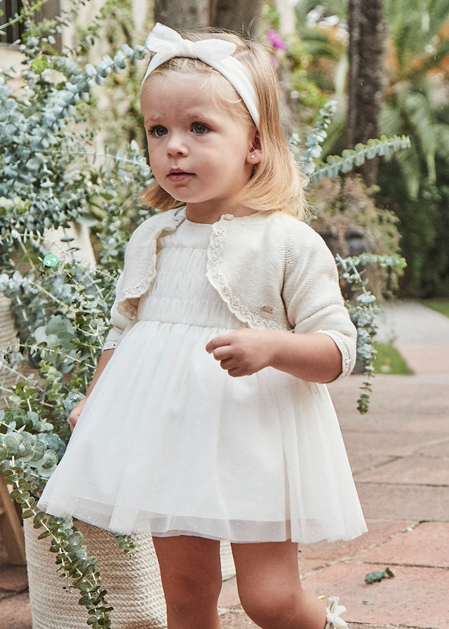 Mayoral Toddler Girl Ivory Glitter Dress with headwrap