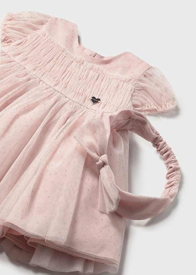 Mayoral Baby Girl Pink Sparkle Dress with headwrap