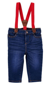OshKosh Baby Boy Red Suspender Knit Denim Jean Set