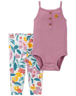 Carter's 2pc Baby Girl Purple Bodysuit & Floral Legging Set