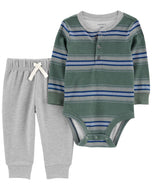 Carter's 2pc Baby Boy Striped Bodysuit and Grey Pants Set