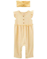 Carter's 2pc Baby Girl Yellow Headband & Striped Jumpsuit Set