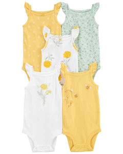 Carter's 5pc Baby Girl Yellow/ Green Flowers Tank Bodysuits Set