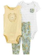 Carter's 3pc Baby Boy White Striped Bodysuit, Yellow Lion Tank Bodysuit and Pants Set