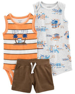 Carter's 3pc Baby Boy Orange Tropical Bodysuit, Romper and Short Set