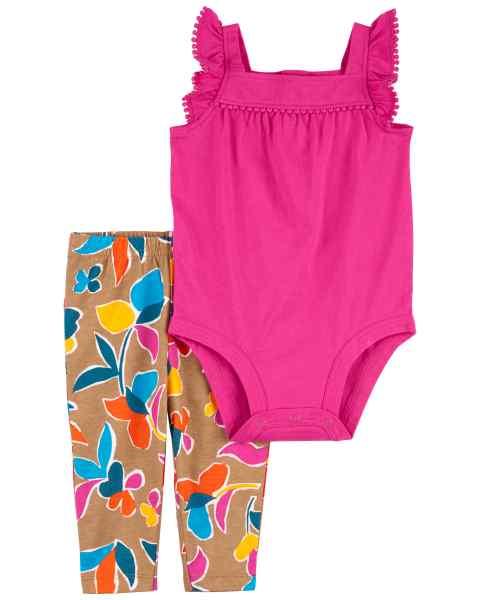 Carter's 2pc Baby Girl Pink Bodysuit & Multi-colored Legging Set