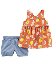 Load image into Gallery viewer, Carter&#39;s 2pc Baby Girl Brown Fruit Top and Short Set
