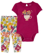 Carter's 2pc Baby Girl Berry Teacup Bodysuit & Floral Legging Set