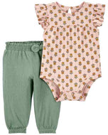 Carter's 2pc Baby Girl Yellow Bodysuit & Green Bow Pants Set