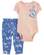 Carter's 2pc Baby Girl Pink Butterfly Bodysuit & Blue Legging Set