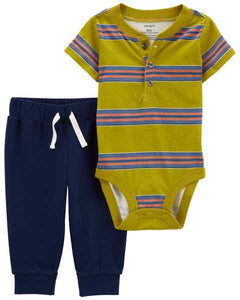 Carter's 2pc Baby Boy Mustard Striped Bodysuit and Navy Pants Set