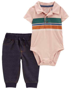 Carter's 2pc Baby Boy Pink Polo Bodysuit and Navy Pants Set