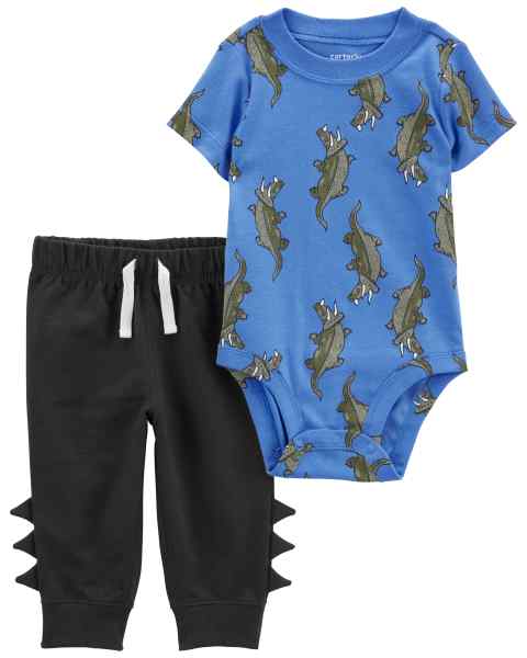 Carter's 2pc Baby Boy Blue Dino Bodysuit and Navy Pants Set