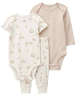 Carter's 3pc Baby Neutral Ivory and Khaki Bodysuits and Pant Set