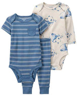 Carter's 3pc Baby Boy Blue Striped Bodysuit, Panda Bodysuit and Pant Set