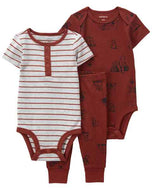 Carter's 3pc Baby Boy Red Bear Bodysuit, Striped Bodysuit and Pant Set