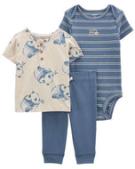 Carter's 3pc Baby Boy Blue Striped Bodysuit, Panda Top and Pant Set