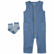 Carter's 2pc Baby Boy Blue Jumpsuit & Socks Set