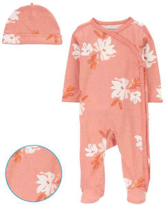 Carter's 2pc Baby Girl Pink Cap & Button-up Coverall Set