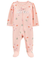 Carter's Baby Girl Pink Little Sister Zip-Up Footie Coverall Sleepwear