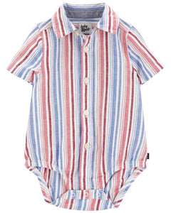 OshKosh Baby Boy Blue/Red/White Striped Short Sleeve Bodysuit Shirt