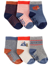 Load image into Gallery viewer, Carter&#39;s 6pk Baby Boy Blue-Brown Adventure Socks
