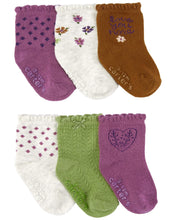 Cargar imagen en el visor de la galería, Carter&#39;s Baby Girl 6pk Purple Floral Socks
