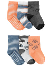 Load image into Gallery viewer, Carter&#39;s 6pk Baby Boy Blue-Peach Cars Socks
