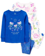 Carter's 4pc Baby Girl Rise & Shine Snug Fit Cotton Pajama Set