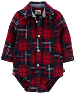 OshKosh Baby Boy Red Plaid Long Sleeve Bodysuit Shirt